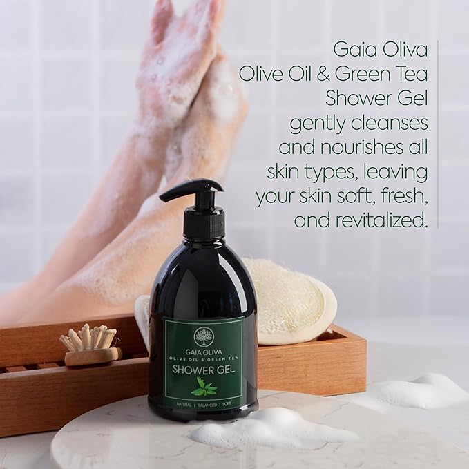 GAIA Oliva Olive Oil Shower Gel – Natural Body Wash with Green Tea, Hydrating, Moisturizing Body Wash for Women & Men, Plant-based Bath & Shower Gel for Dry Skin, 16.9 Fl Oz (Pack Of 1)
