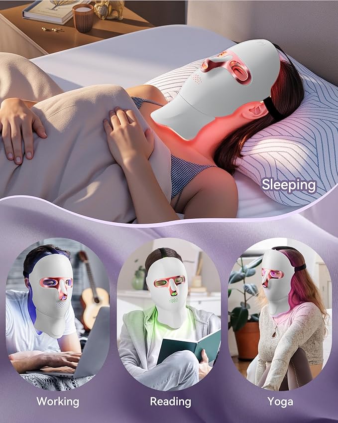 FOLOKE LED Light Therapy Mask Skin Care Mask, LED face & neck Red 630±5nm & NIR 830nm Wavelength,USB C Rechargeable for Home Use Working Travel Yoga (Sakura Pink）