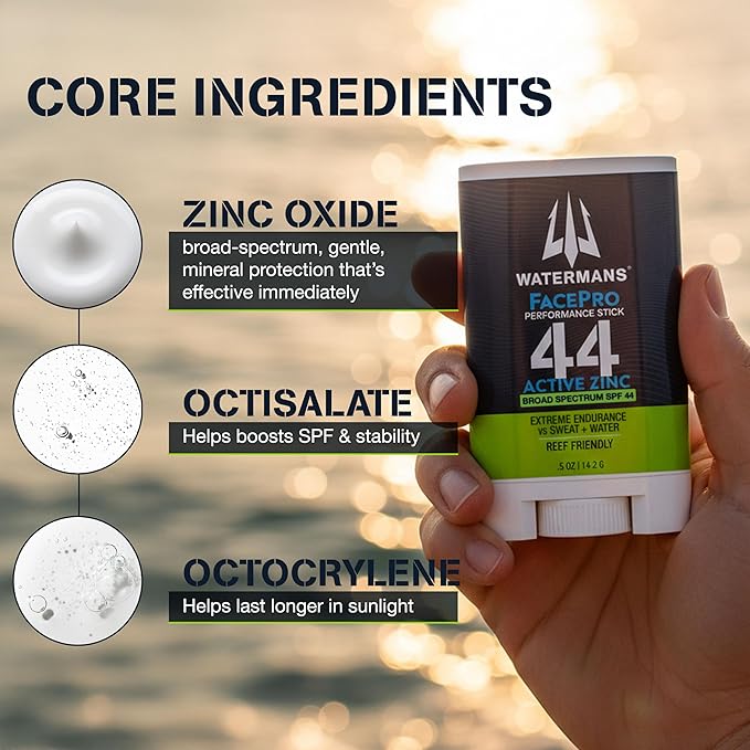 Watermans FacePro SPF 44 Mineral Zinc Oxide Stick for Face – Reef-Safe, Broad Spectrum UVA/UVB Protection, Travel-Friendly Sun Care