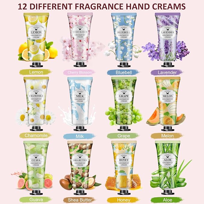 12 Pack Hand Cream Gift Set, Stocking Stuffers for Women, Bulk Hand Lotion Travel Size for Dry Cracked Hands, Mini Moisturizing Hand Lotion for Christmas Gifts, Thank You Gifts, Bridesmaid Gifts
