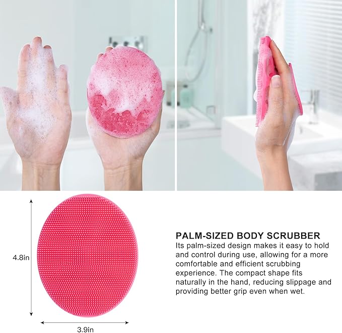 INNERNEED Soft Silicone Body Cleansing Brush Shower Scrubber, Gentle Exfoliating and Massage for All Kinds of Skin (Pink)