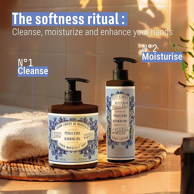 Panier des Sens – Iris Hand & Body Lotion for Dry Skin - Hydrating Body Cream for Women - Nourishing Fluid Body Moisturizer Shea Butter & Olive Oil - 97% Natural Ingredients Body Care - 8.45 Floz