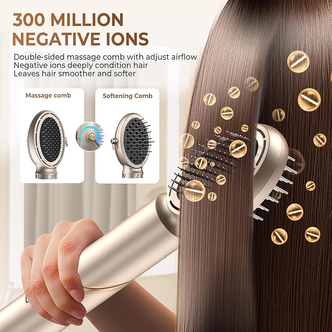 Ukliss 8 in 1 Hair Dryer Brush & Multi Hot Air Styler–Foldable 110,000 RPM Blow Dryer Brush Tool Set with Diffuser Auto-Wrap Curler for Fast Drying Curling Straightening Hair Daily Styling (1.25'')