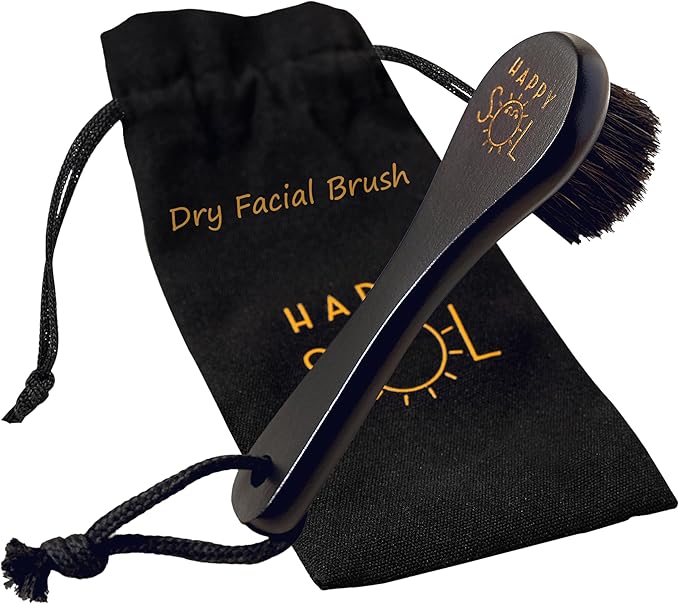 Dry Facial Brush for Lymphatic Drainage by Happy Sol - Dry Brushing Face Brush, High Quality Beechwood, Natural Face Brush That Improve Blood Circulation and Glowing Skin