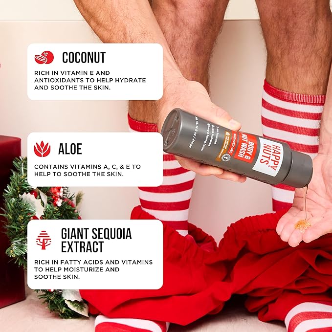 HAPPY NUTS Big Wood Body and Nut Wash - Moisturizing Men's Shower Gel, Bodywash with Deep Cleanse for Sensitive Skin - Men's Body Soap