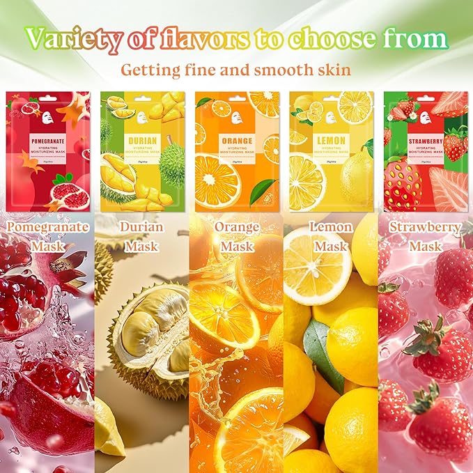 20PCS Hydrating Face Masks,Moisturizing Facial Masks for Women and Men,Fruit Overnight Facial Sheet Mask,Lightweight and Non-greasy Face Sheet Mask for All Skin Type 12