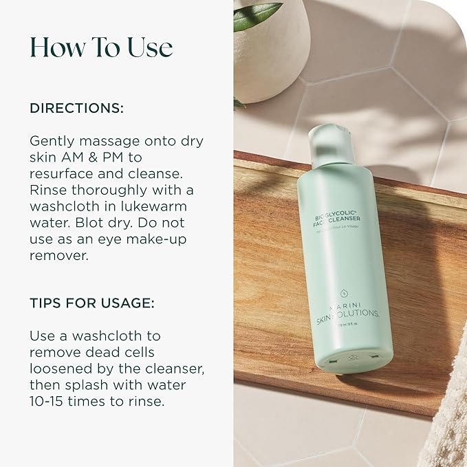 Bioglycolic Face Cleanser - Gentle Resurfacing Facial Wash with Glycolic Acid - Non Foaming, Non Irritating - Cruelty Free - Made in the USA - 6 fl oz