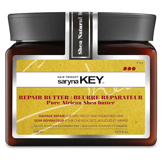 Saryna Key Damage Repair Treatment Butter Mask - African Shea Butter for Dry Hair Treatment - Rejuvenating Butter Moisturizer with Natural Keratin and Vitamins A, E, F (500ml/16.9oz)
