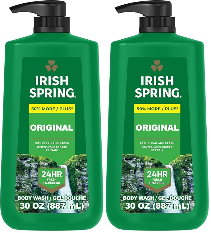 Irish Spring Men's Body Wash Pump, Original Clean Body Wash for Men, Smell Fresh and Clean for 24 Hours, Cleans Body, Hands, and Face, Made with Biodegradable Cleansing Ingredients, 30 Oz Pump