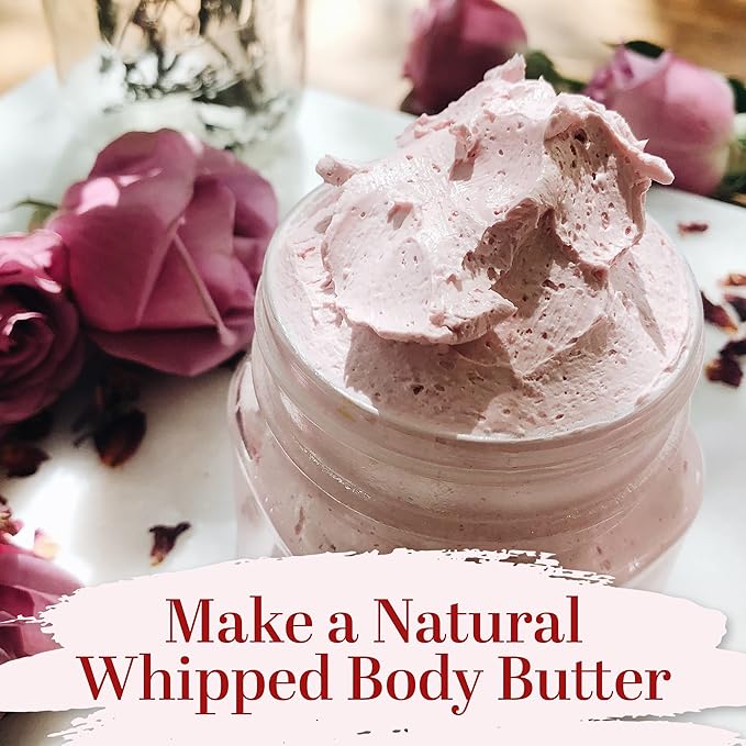 Better Shea Butter Body Butter Making Kit, Includes Kokum Butter, Almond Oil, Dry Rose Petals, Pink Mica, 2 Jars & DIY Recipe Card with Link to Video Tutorial - Natural Whipped Body Lotion Making Kit
