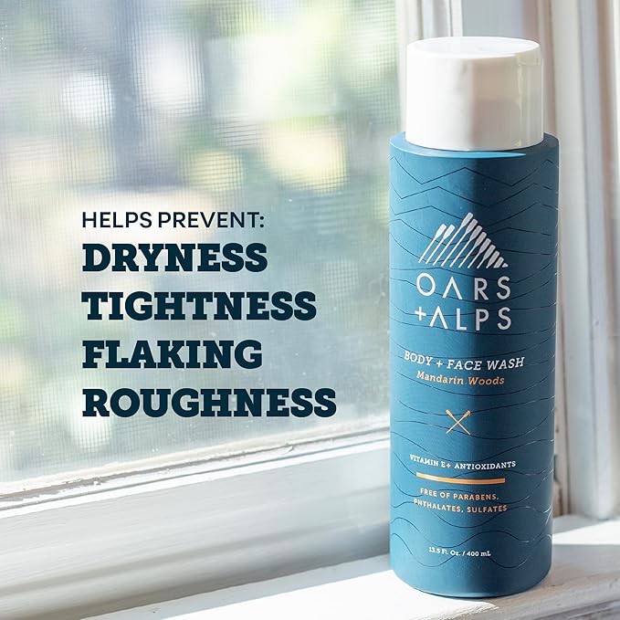 Oars + Alps Mens Moisturizing Body and Face Wash, Skin Care Infused with Vitamin E and Antioxidants, Sulfate Free, Mandarin Woods, 13.5oz, 3 Pack