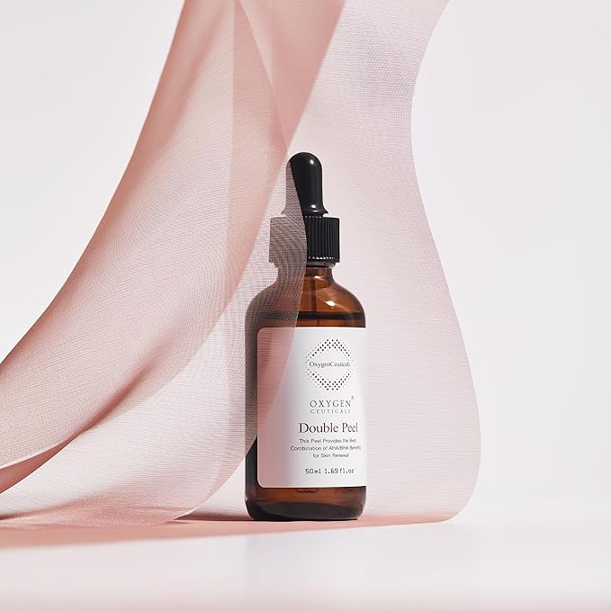 OxygenCeuticals Double Peel – AHA 24.5% + BHA 0.5% Exfoliating Solution for Oily & Acne-Prone Skin, Gentle Chemical Peel with Panthenol for Hydration, Soothing & Blackhead Care 1.69 fl.oz (50ml)