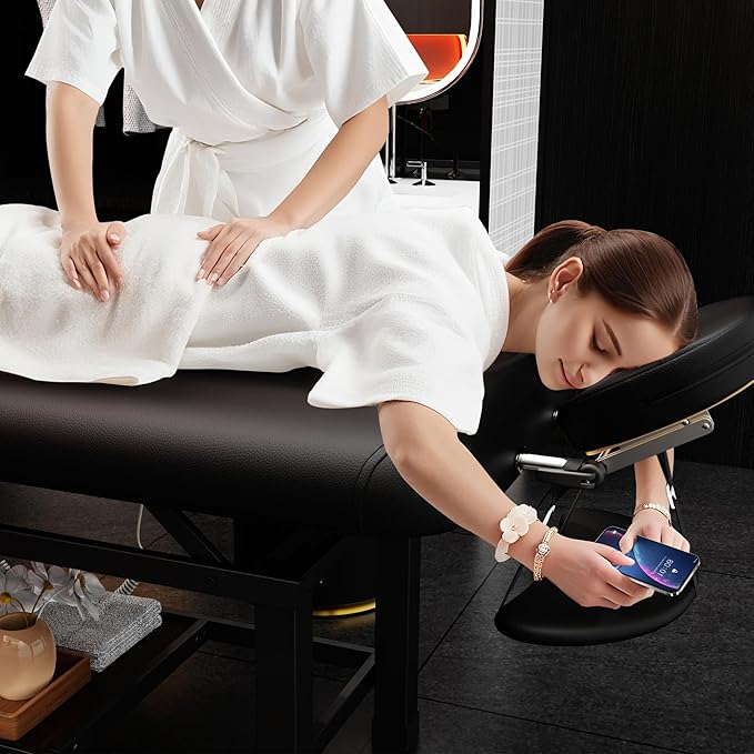 pouseayar Heavy Duty Electric Stationary Massage Table with Heating Function, Backrest Adjustable and Storage Space for Treatment/Medical Spa/Facial/Beauty/Massage Bed - 30 x 75 - Black