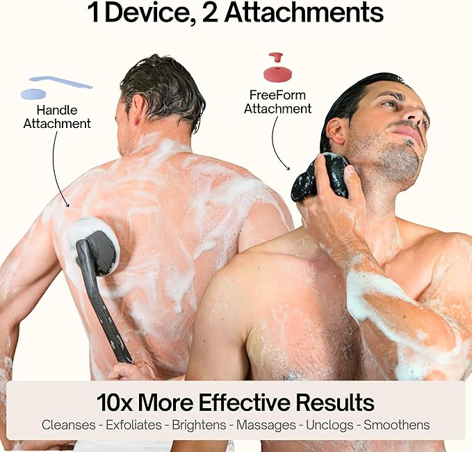 Aura Body Clean Pro⁺ - Silicone Electric Body Scrubber for Acne, Ingrown Hair & KP - IPX7 Waterproof, Rechargeable Exfoliating Shower Brush with Handle. Freeform Grip, & 7000+ Sonic Vibration - Cherry