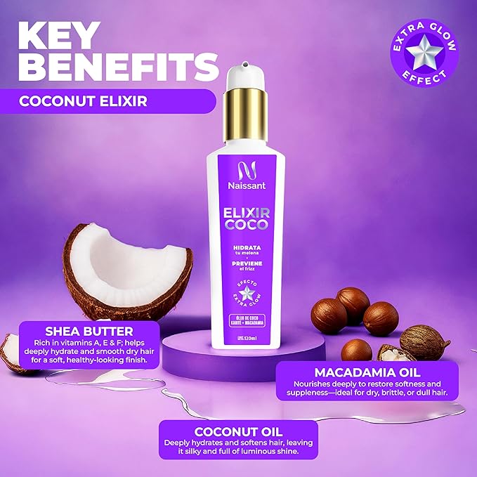 naissant Coconut Oil Hair Treatment | Frizz Control, Heat Protection, UV Protection for Color Treated and Natural Hair | Nourishes, Repairs, and Softens | Increases Shine and Color Vibrancy (4 Fl Oz)