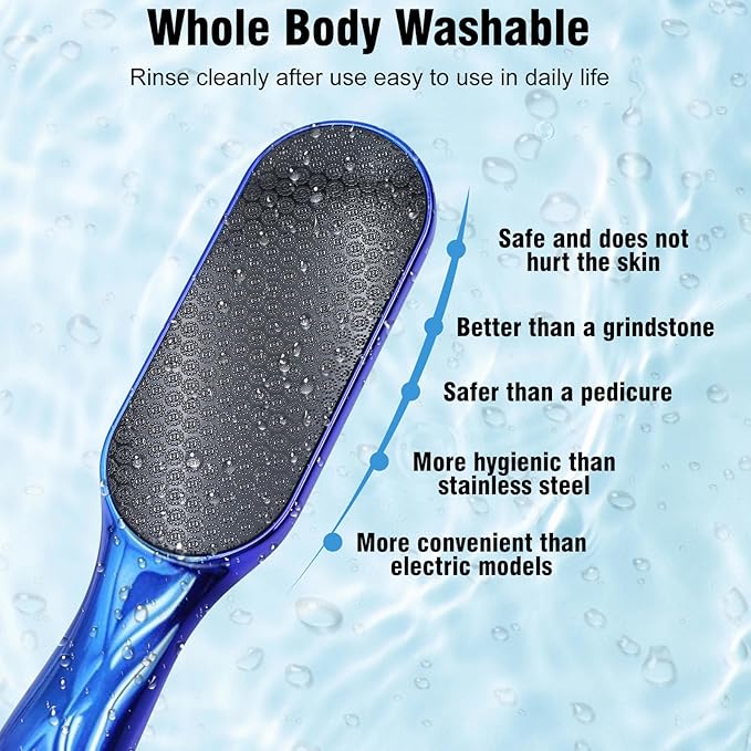 2 Pcs Veinsgrain Foot File, Nano Glass Foot File Hard Skin Remover with Non-Slip Ergonomic Handle, Professional Foot Care Tools for Smooth Feet(Gold+Blue)