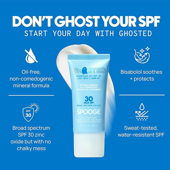 Ghosted Mineral All-Screen - Oil-Free SPF 30 Face Sunscreen - Dermatologist Developed with Cloud Feel Bisabolol for Daily All-Weather Care - Reef Safe, Water-Resistant, Blends Into Skin (1.7oz)