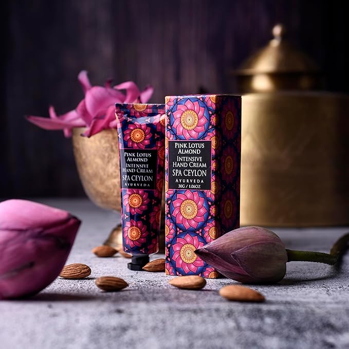 SPA CEYLON PINK LOTUS ALMOND Intensive Hand Cream | Natural Soothing Treatment | Hydrate | Vitamin Rich | Moisturize | Pink Lotus | 100% Vegetarian | Suitable for all skin types
