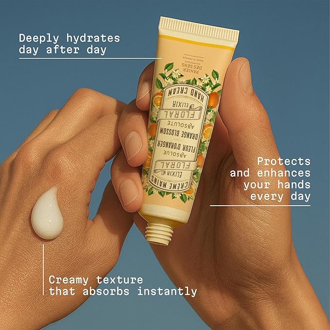 Panier des Sens - Small Hand Cream for Dry Cracked Hands – Orange Blossom Mini Hand Lotion for Dry Skin - With Sweet Almond and Olive Oil - Hand Care 96% Natural Ingredients - Travel Size 1 floz