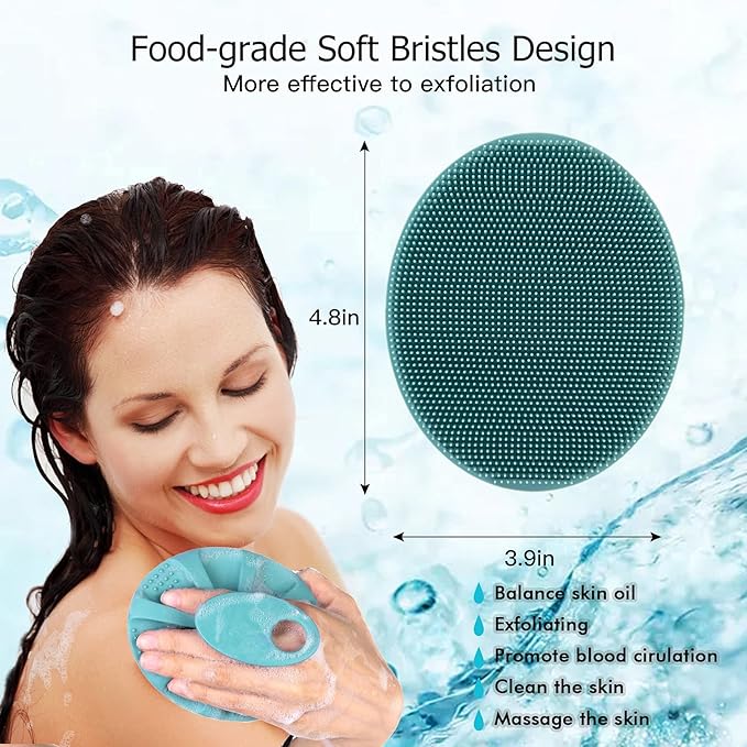 INNERNEED Soft Silicone Body Cleansing Brush Shower Scrubber, with PP Shower Brush for Cellulite Treatment, Lymphatic Drainage and Blood Circulation Improvement