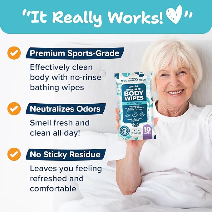 Body Wipes for Adults Bathing No Rinse 100pc XL - Ultra Thick Shower Travel Wipes for Personal Cleansing & Hygiene Essentials, Elderly Care, Incontinence Disposable Washcloths for Women Men