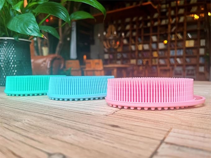 Premium Sensory Brushes for Kids or Autism,Soft Silicone Body Scrubber,2 in 1 Sensory Room Occupational Therapy,Silicone Loofah,Pets Shower Brush Bath Brush Shampoo Brush (3pcs(hangable-Oval))