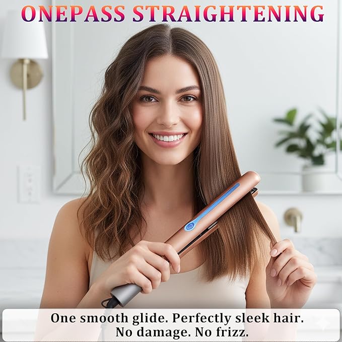 NITION Ceramic Tourmaline Hair Straighteners LCD Flat Iron MCH 10s Fast Heating Up. 1" Smooth 3D Floating Plate Healthy Straightening Tools. Travel Pouch Bag. Dual Voltage. Luxury Gift Box