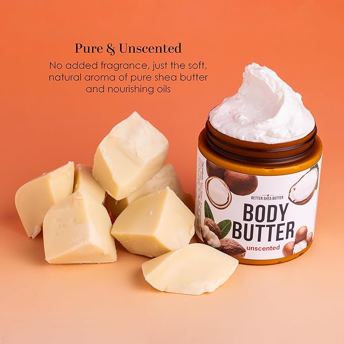 Unscented Body Butter for Dry Skin | with Raw Shea Butter and Jojoba Oil | Deep Moisturizer Safe for Sensitive Skin, Non Greasy, Fragrance Free | 8 oz