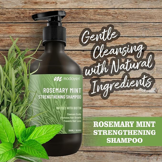 Rosemary Mint Strengthening Shampoo with Biotin - Provide Nourishment & Scalp Health, Cleanses and Helps Strengthen Hair, 10.14 Fl Oz.