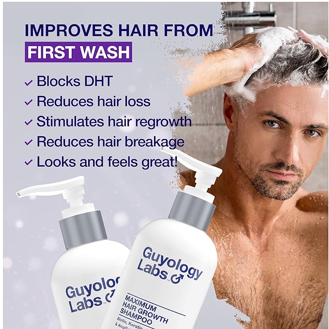 Hair Growth Shampoo For Men - With Conditioner for Thinning Hair - Natural DHT Blockers To Reduce Hair Loss - AnaGain™ - Biotin and Keratin Best for Growth and Thickening - Made in USA - Guyology Labs