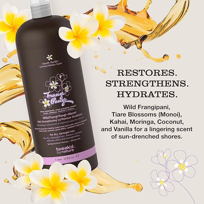 Tweak’d by Nature - Restore Frangi Pangi-Monoi Hair Strengthening Conditioner, Sulfate Free Deep Conditioner for Dry, Damaged Hair, with Coconut, Monoi Oil, and Wild Frangipani for Shine (33.8 ounces)