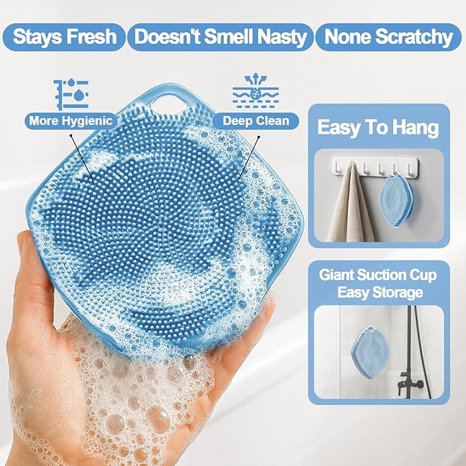 Silicone Body Scrubber, Gentle Texture Exfoliating Body Scrubber for Men and Women On Sensitive Skin, Soft Scrubber Produces Rich Form and Builds Up Lather, Getting a Deep Skin Clean (Blue)