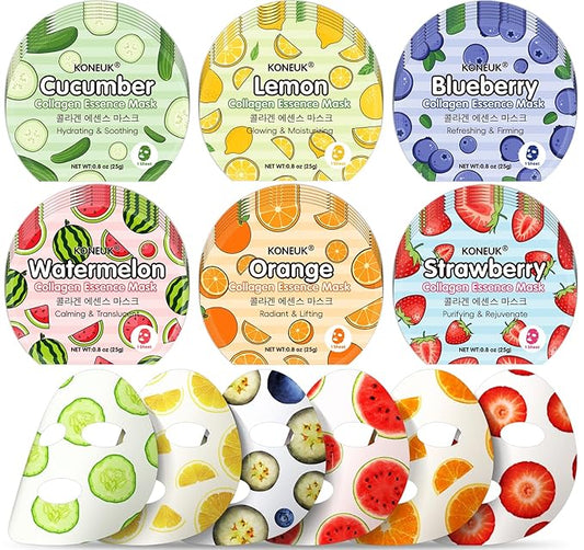 36 Pack Colorful Fruit Face Mask Set, Hydrating & Moisturizing, Bulk Sheet Facial Mask for All Skin Types, Collagen Face Masks Skincare for Women, Christmas Stocking Stuffers and Spa Party Gifts