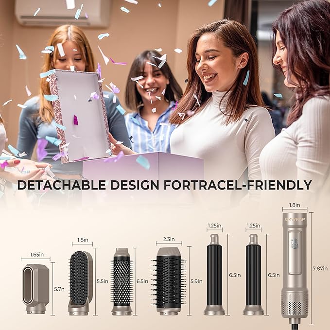 6 in ONE Blow Dryer Brush, Curling Wand Hair Styling Tools Set, Ionic Hot Air Hair Dryer, Massage Oval Hair Dryer, Left&Right Hair Curlers