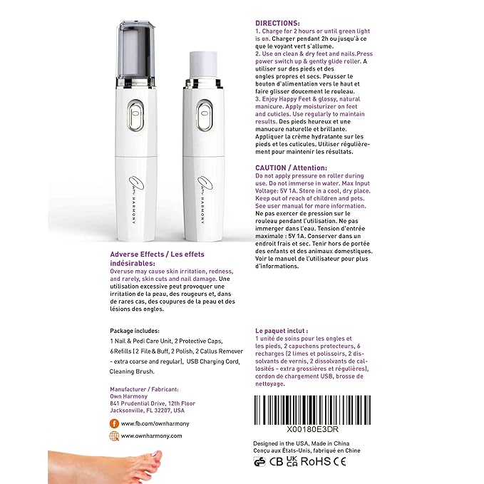 Own Harmony Electric Nail Buffer and Shine Kit for Natural Nails: Manicure Pedicure Tools with Callus Remover Foot Care, Best Electronic Mani Pedi Polisher Set to Buff, Polish, File Thick Toenails