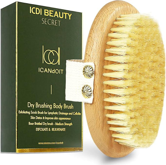 ICANdOIT Dry Brushing Body Brush-Boar Bristles Dry Skin Brush,Exfoliating Massage Brush for Cellulite and Lymphatic,Improve Circulation,Stop Ingrown Hairs,Reduce Acne,Soften Skin