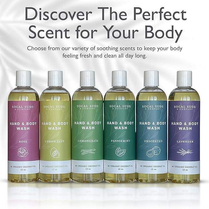 SoCal Suds & Company - 12oz Organic Soap Liquid, Gentle Hand & Body Wash, Organic Body Wash for Men and Women, Made w/Organic Oils & Coconut Oil, Bath Essentials for All Skin Types - Fragrance-Free