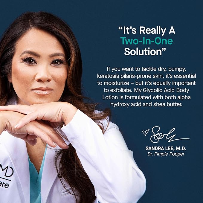 SLMD by Dr. Pimple Popper | Glycolic Acid Body Lotion | Exfoliating Glycolic Acid Lotion Body for Rough, Bumpy Skin and Skin Prone to KP, Ingrown Hairs, Shaving Bumps | 10% AHA - 6 fl. oz.
