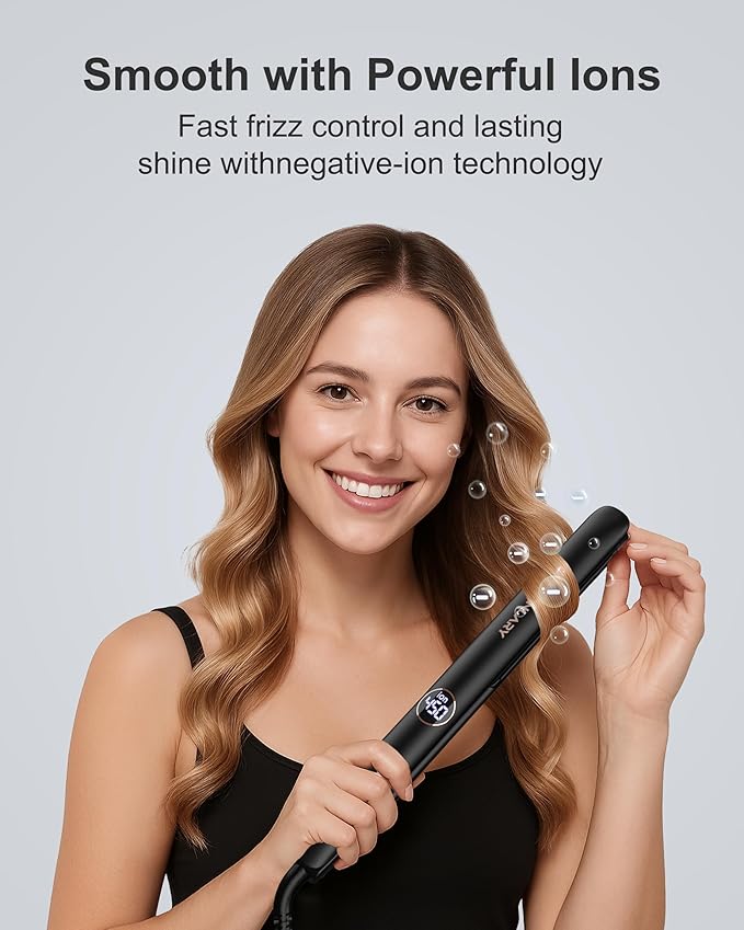 Hair Straightener 1 Inch Flat Iron and Curler 2 in 1, 15s Fast Heating, Professional Titanium Ceramic Ionic Dual Voltage Straighteners for All Hair Types