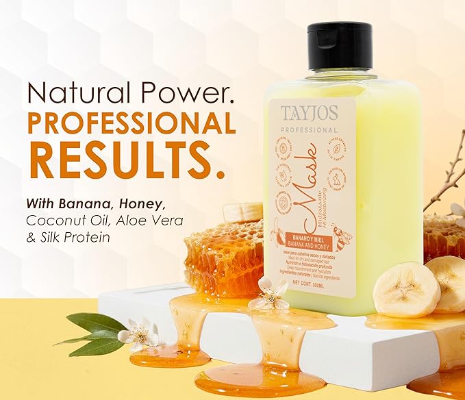 Banana Hair Mask with Honey – Intensive Hydrating Hair Mask for Dry or Treated Hair – Natural Banana Extract – Hair Protein Mask – 10.14 fl oz