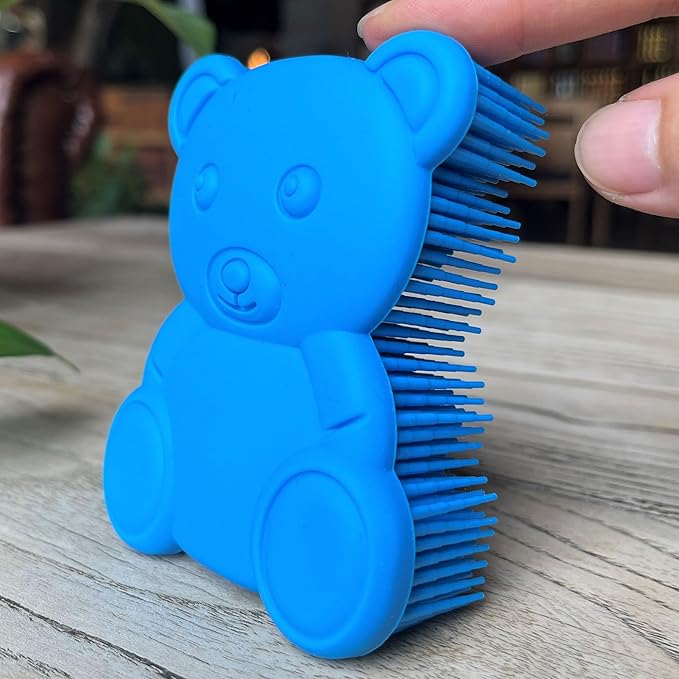 Premium Sensory Brush for Kids or Autism,Soft Silicone Body Scrubber,2 in 1 Sensory Room Occupational Therapy Sensory Brushes,Silicone Loofah,Pets Shower Brush Bath Brush Shampoo Brush(bear-navy blue)