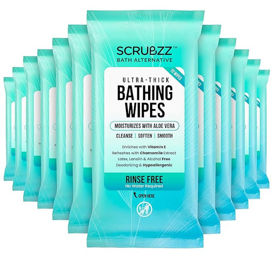 Extra Large Bath Wipes for Adults No Rinse - 120 Disposable Body Cleansing Cloths for Men, Women & Elderly - Great for Gym, Camping, Post Surgery