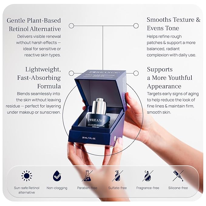 PUREANCE Organic Bakuchiol Plumping Serum - Bakuchiol for Face Skin and Wrinkles - Cellular Restore Serum - With Jojoba Oil, Sea Buckthorn, Camu Camu, Babchi, Maple Leaf Extracts & More - 1 Fl Oz