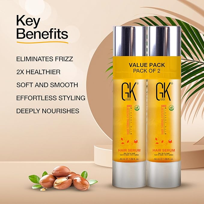 GK HAIR Oil For Frizzy Hair- Anti Frizz Hair Seurm - Perfect Lightweight Hair Oil For Keratin,Frizzy,Curly, Dry & Damaged ends- Paraben, Phthalate and Sulfate Free Pack of 2 (1.69 Oz)