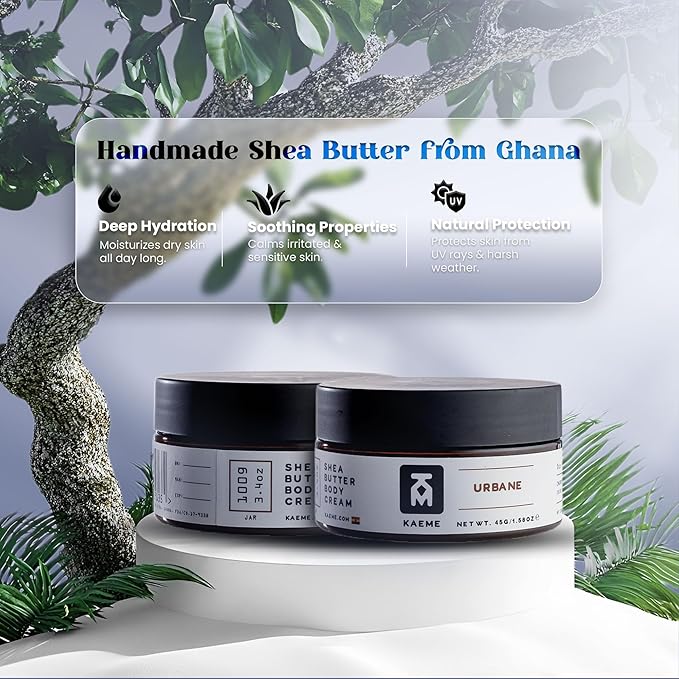 Kaeme Urbane African Whipped Shea Butter Handmade From Raw Organic Body Butter,Plant based Cleanser,Deep Hydration for Dry Skin,Hair Repair, Free of Parabens,Sulfate,Phthalate and Dye (3.4oz/100g jar)