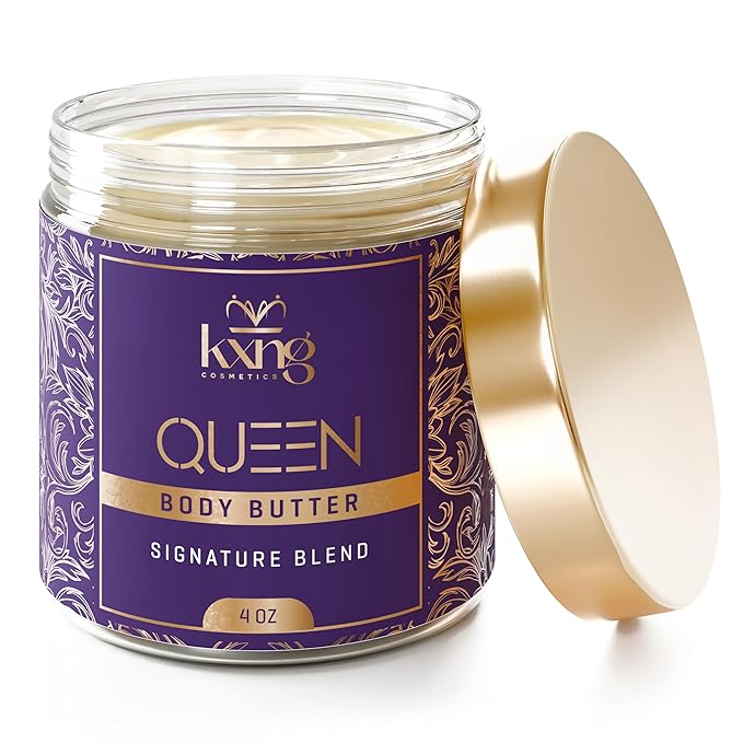 KXNG Cosmetics, Body Butter, Organic Skin Care for Men and Women, Body Moisturizer Lotions and Creams, Raw Shea Butter, Cocoa Butter, Mango, Coconut Oil, Hand, Foot, All Skin Types (Queen)