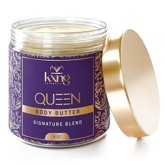 KXNG Cosmetics, Body Butter, Organic Skin Care for Men and Women, Body Moisturizer Lotions and Creams, Raw Shea Butter, Cocoa Butter, Mango, Coconut Oil, Hand, Foot, All Skin Types (Queen)