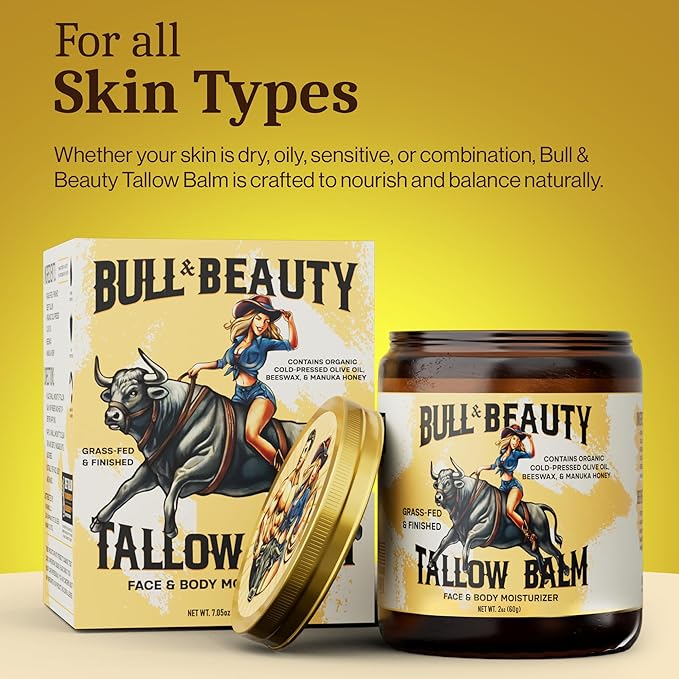Organic Beef Tallow and Honey Balm Organic Beef Tallow for Skin - 100% Grass-Fed Unscented Beef Tallow Moisturizer for Skin & Face with Manuka Honey, Olive Oil & Beeswax (2 Ounce (Pack of 1))