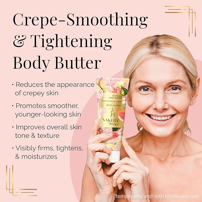Nakery Body Butter Anti Aging Moisturizer - Skin Tightening Cream & Neck Firming Cream, Moisturizing Cream & Neck Tightening for Dry Skin 300ml(Social Butterfly)