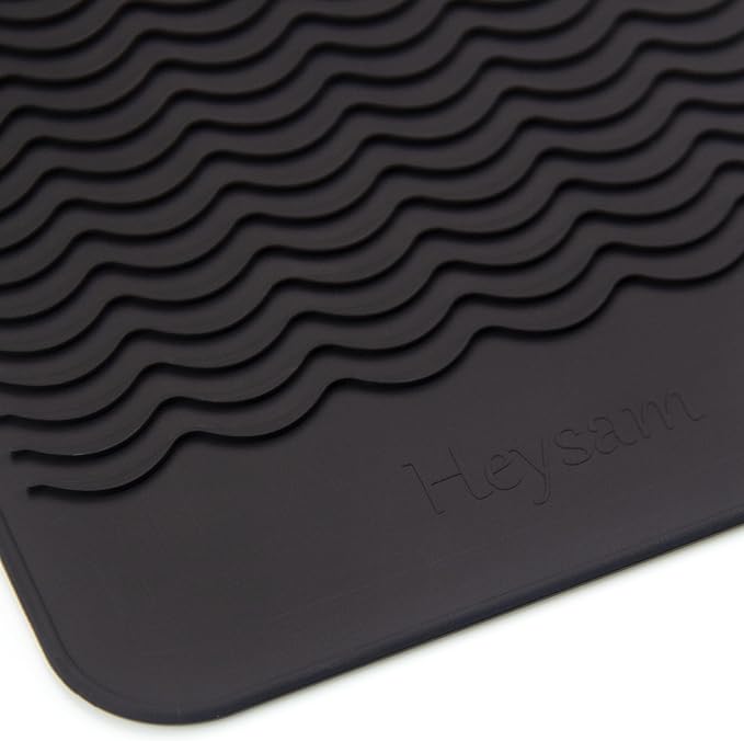 Heysam Flat Iron Silicone Heat Mat for Curling Irons, Hair Straighteners and Curling Comb, Hair Styling Tools Travel Storage Mat/Heat Resistant Pad for Countertop and Drawer, Black, Size: 9"x6.5"